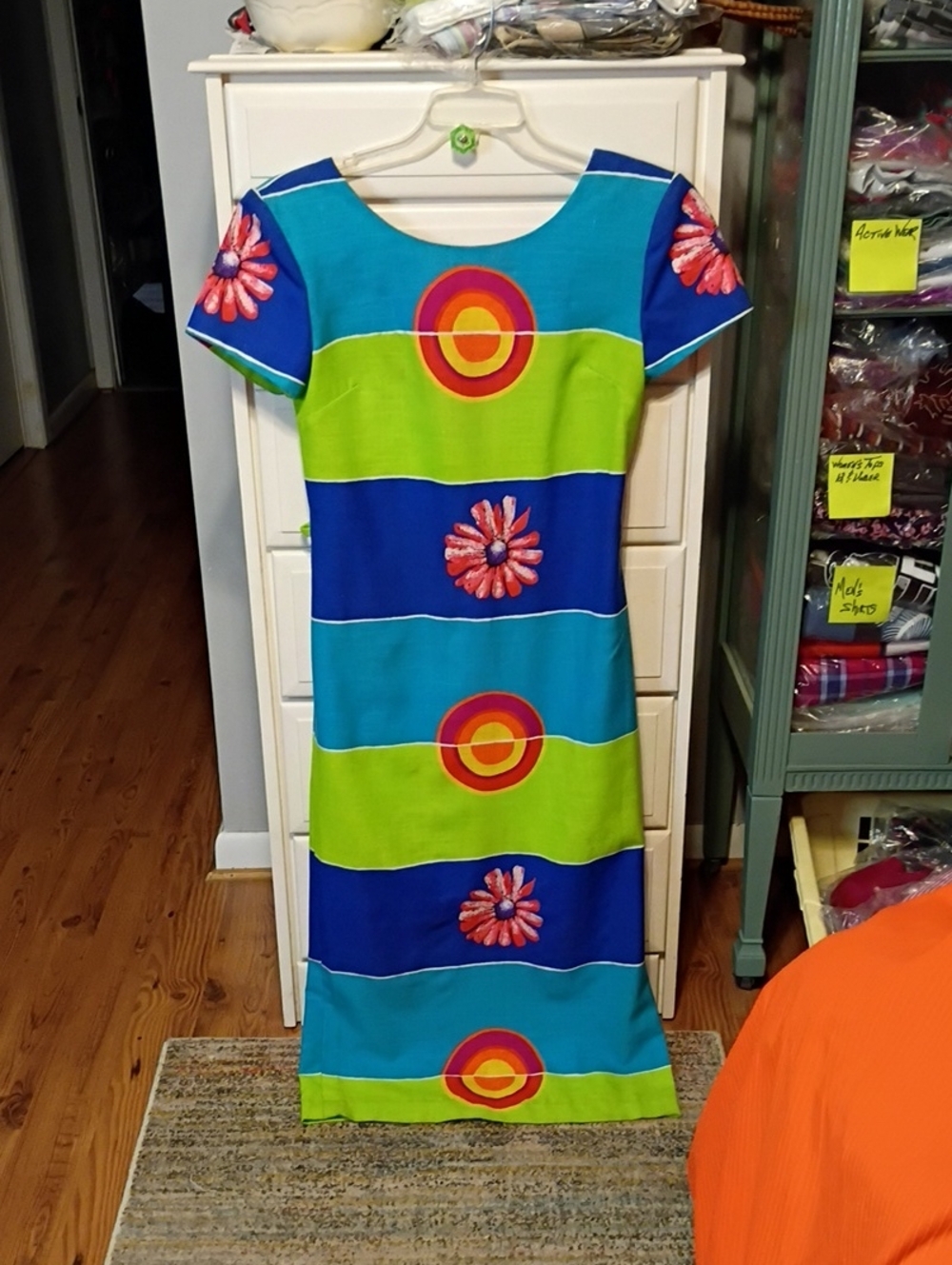 Vintage 80s Bright Striped Dress Floral Accents By Leslie Lucks
